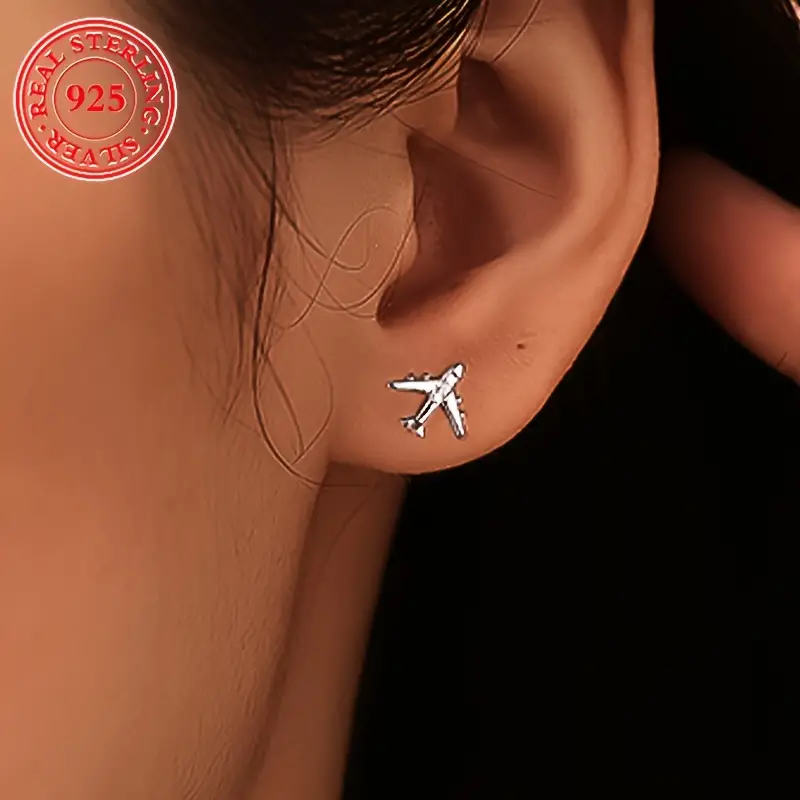 925 Sterling Silver Airplane Stud Earrings